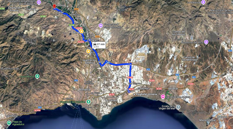 Desde el Aeropuerto de Almería a Villa Ciscarejo © Google