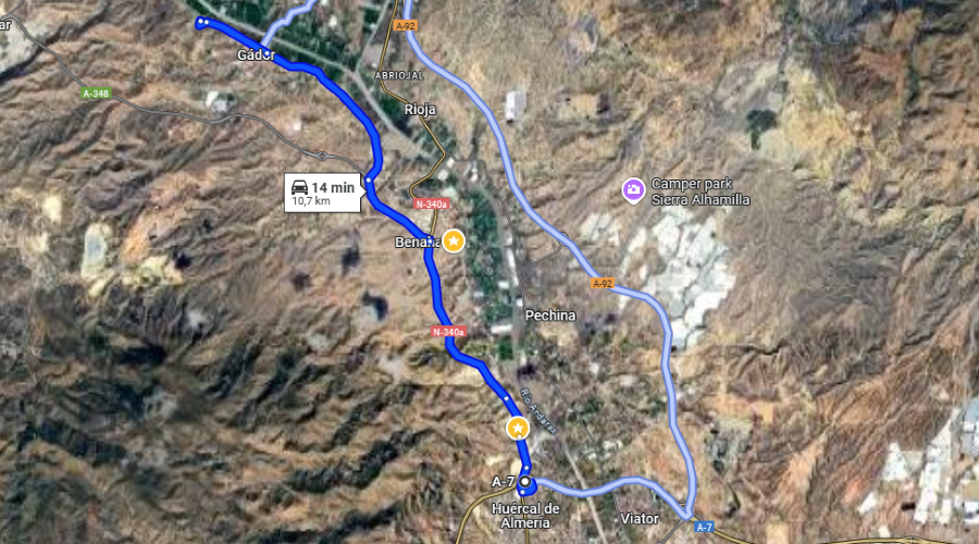 Desde Granada, Málaga por A-7 © Google